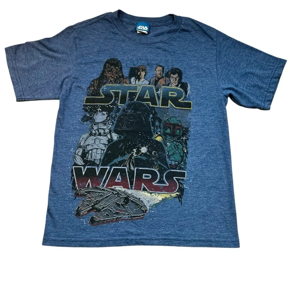 Star Wars Kids Blue Heather Graphic Short Sleeve Tee Shirt | Size Youth Medium